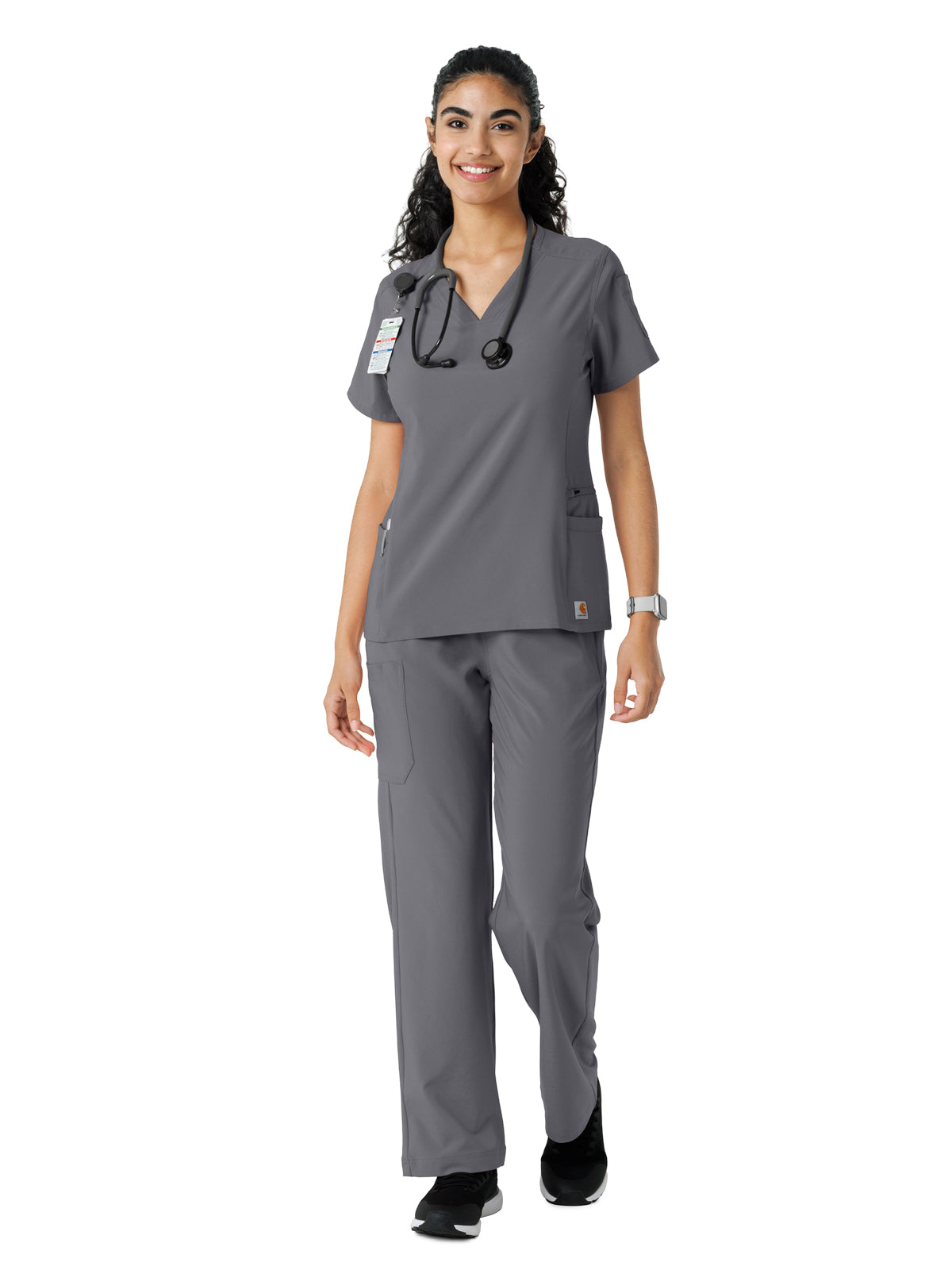 Women's Knit Panel Top - C13310 - Pewter