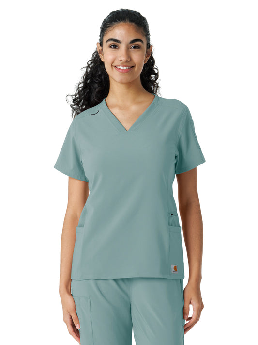 Women's Knit Panel Top - C13310 - Summer Blue