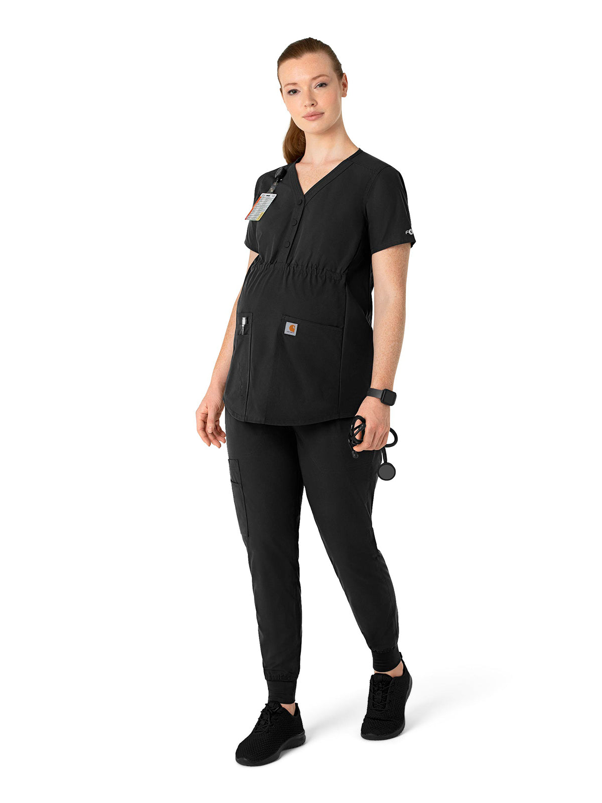Women's Four-Pocket Henley Maternity Top - C14113 - Black