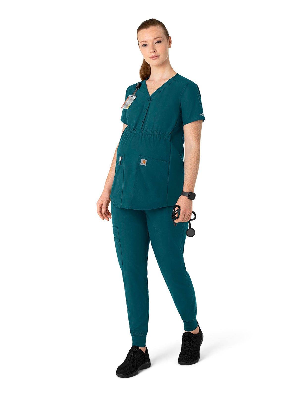 Women's Four-Pocket Henley Maternity Top - C14113 - Caribbean