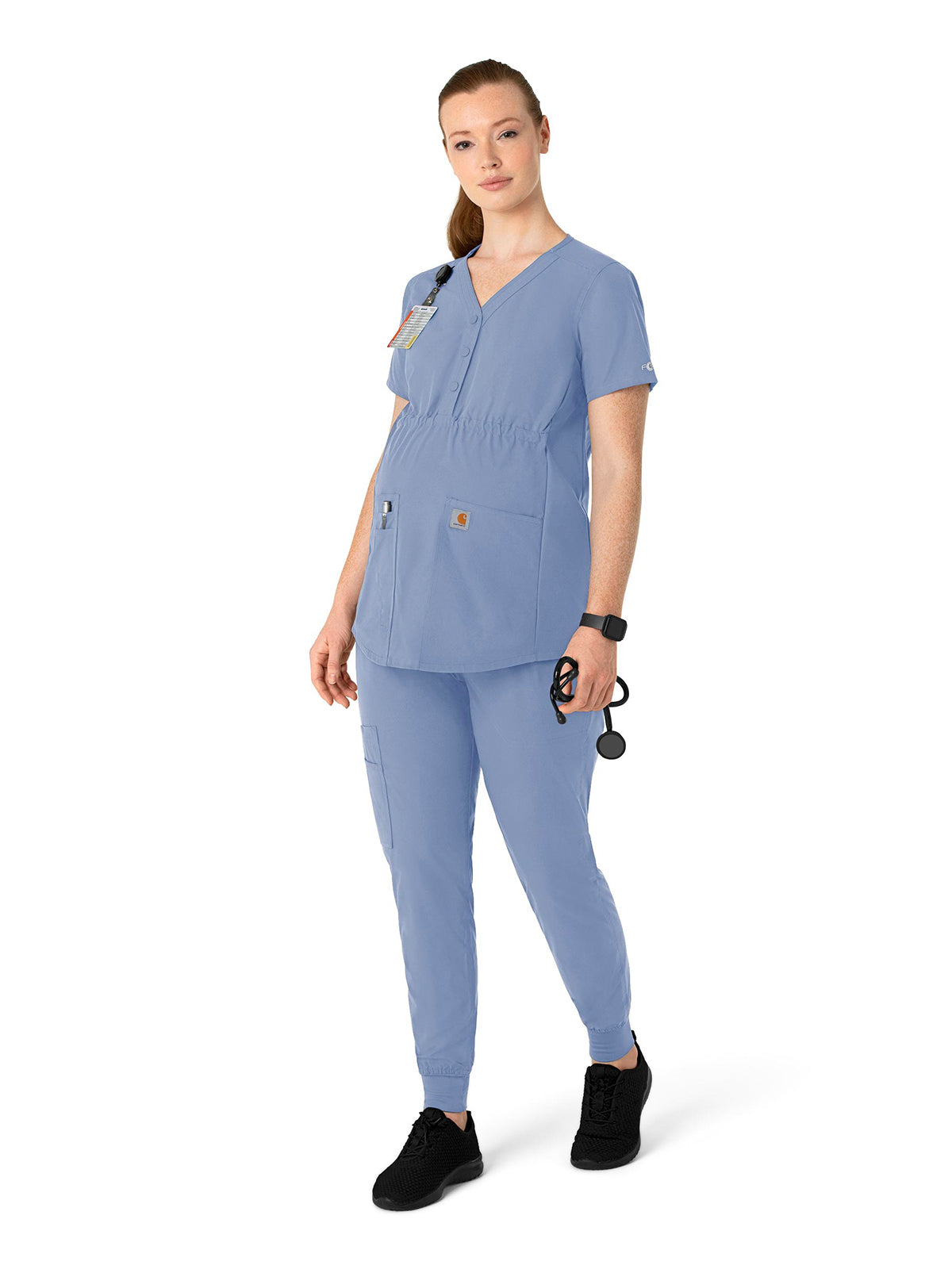Women's Four-Pocket Henley Maternity Top - C14113 - Ceil Blue