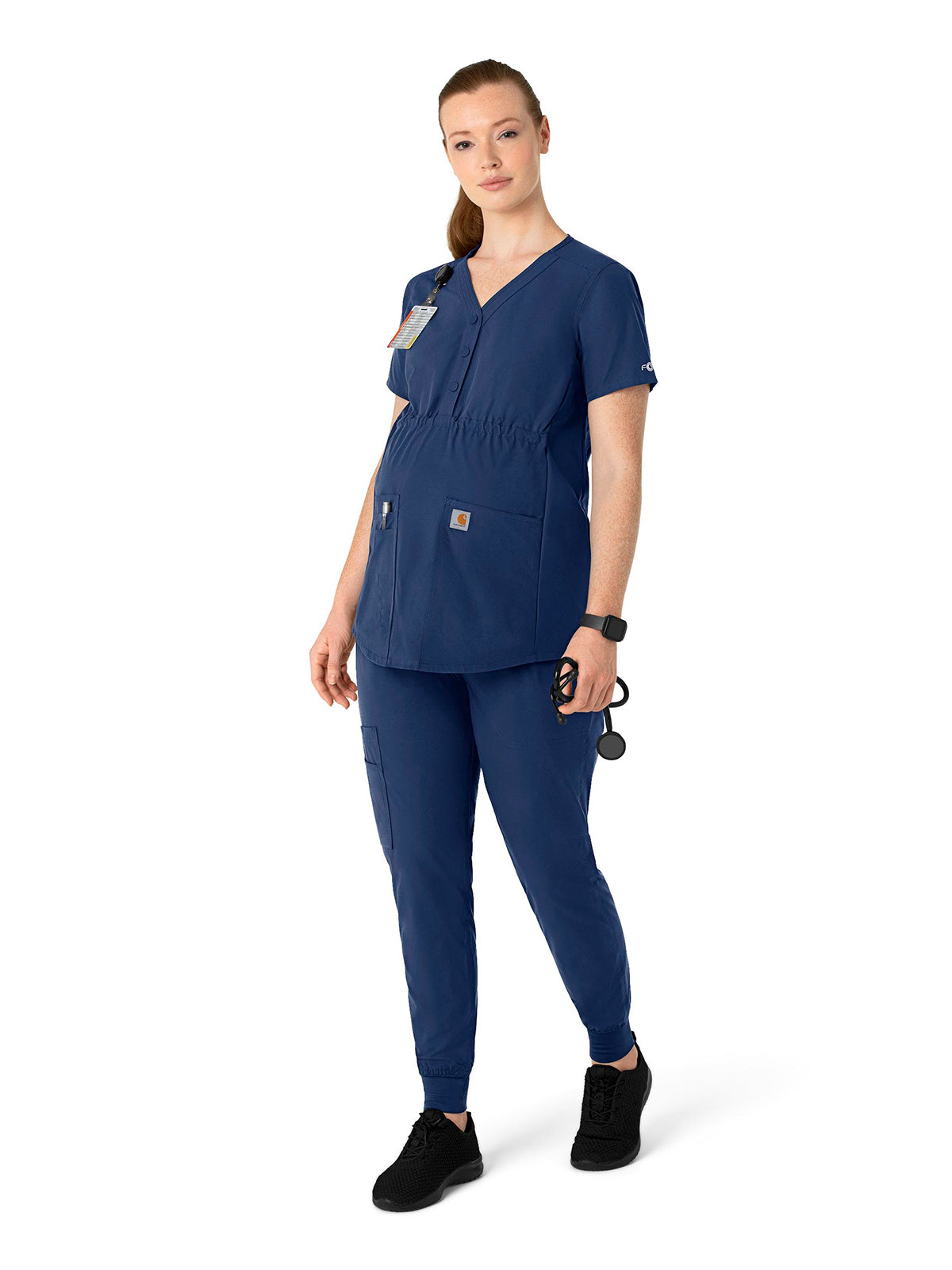 Women's Four-Pocket Henley Maternity Top - C14113 - Navy