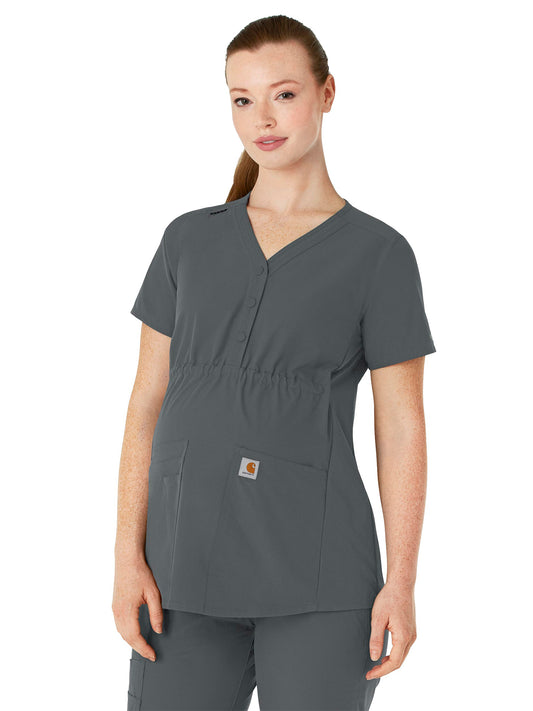 Women's Four-Pocket Henley Maternity Top - C14113 - Pewter