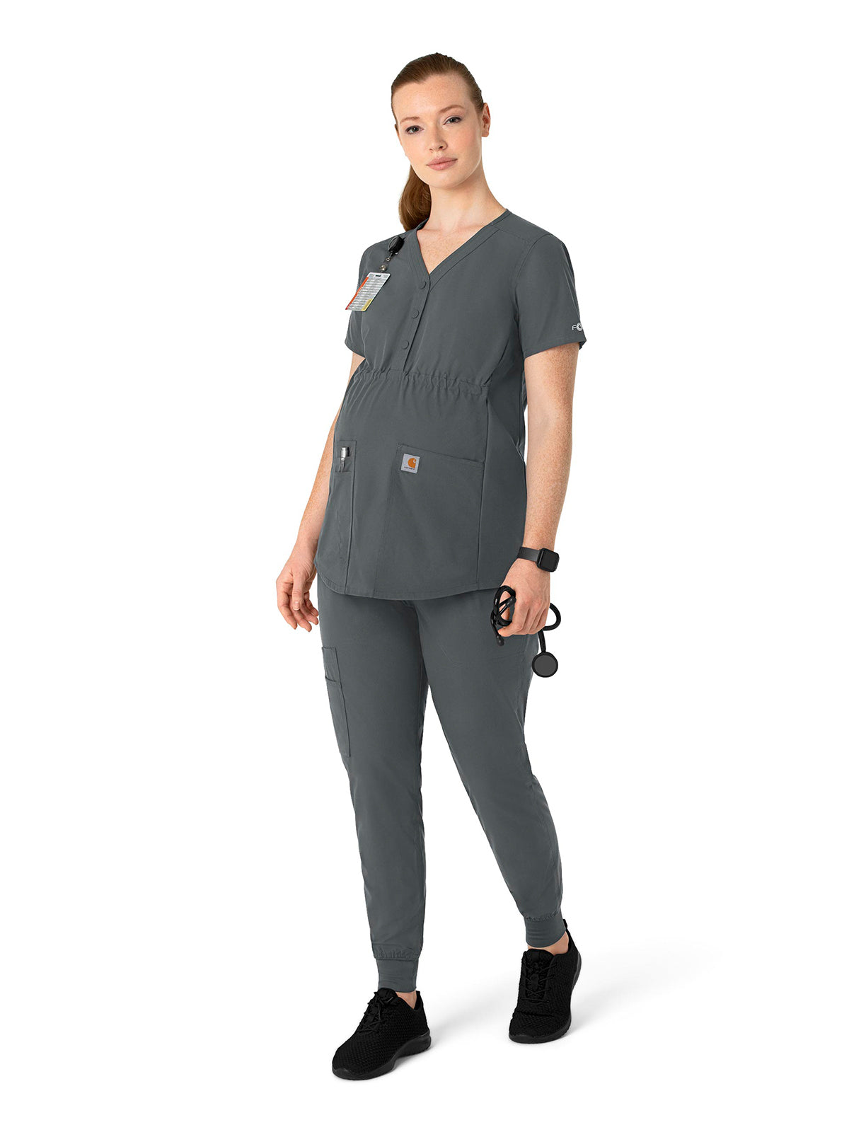 Women's Four-Pocket Henley Maternity Top - C14113 - Pewter