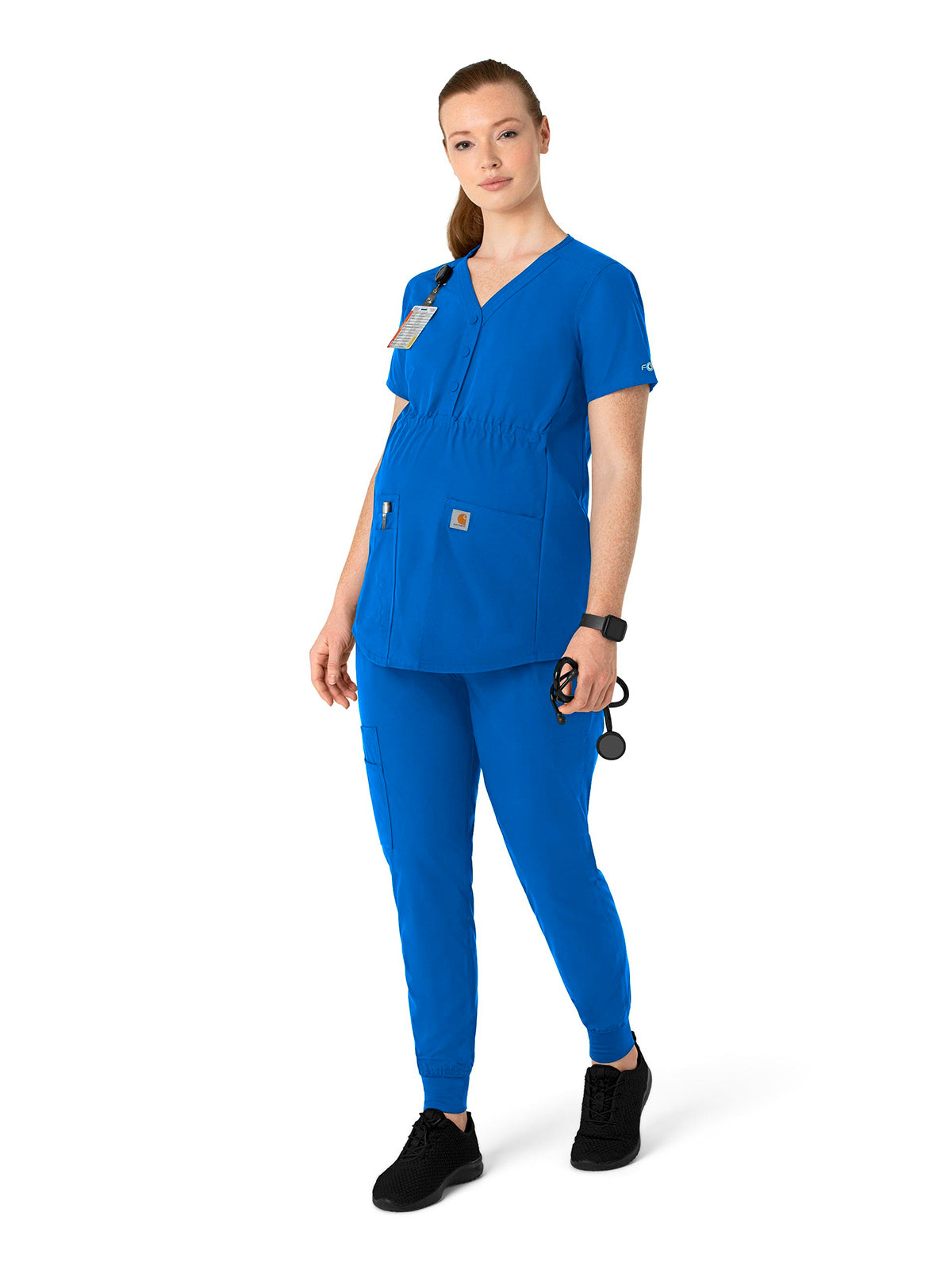 Women's Four-Pocket Henley Maternity Top - C14113 - Royal