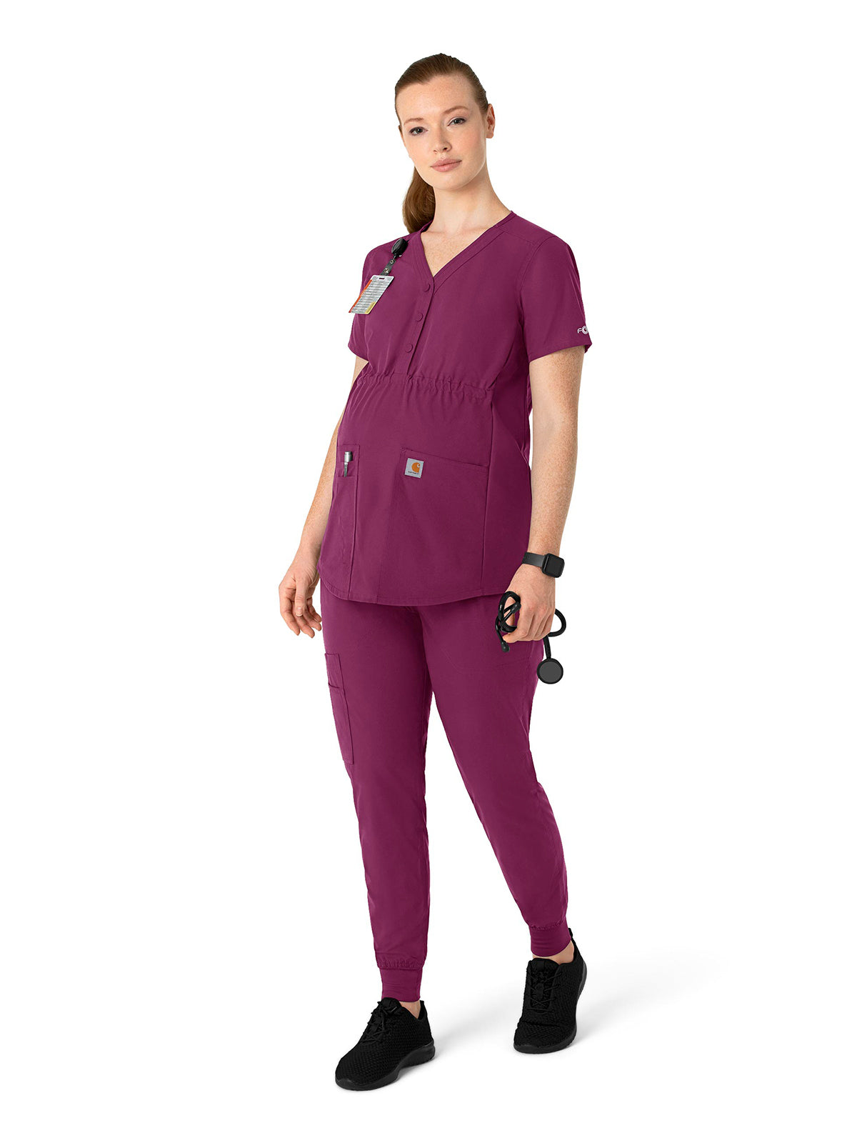 Women's Four-Pocket Henley Maternity Top - C14113 - Wine