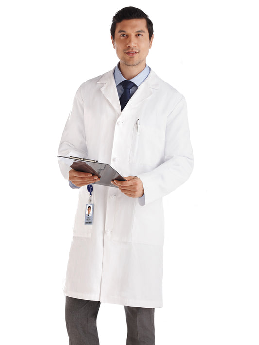 Men's Knot Button Five-Pocket 40" iPad® Lab Coat - 762 - White