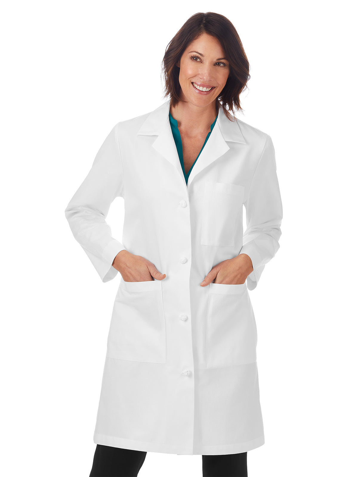 Women's Knot Button Five-Pocket 38" iPad® Lab Coat - 763 - White