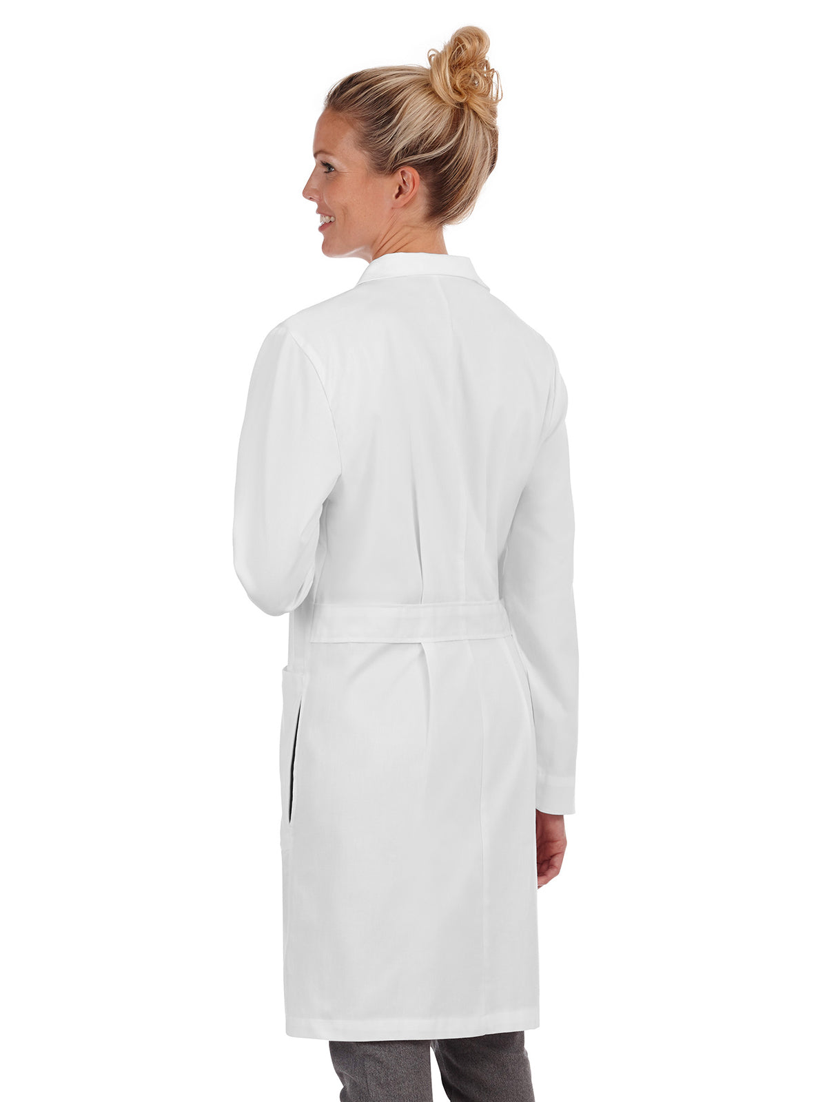 Women's Knot Button Five-Pocket 38" iPad® Lab Coat - 763 - White