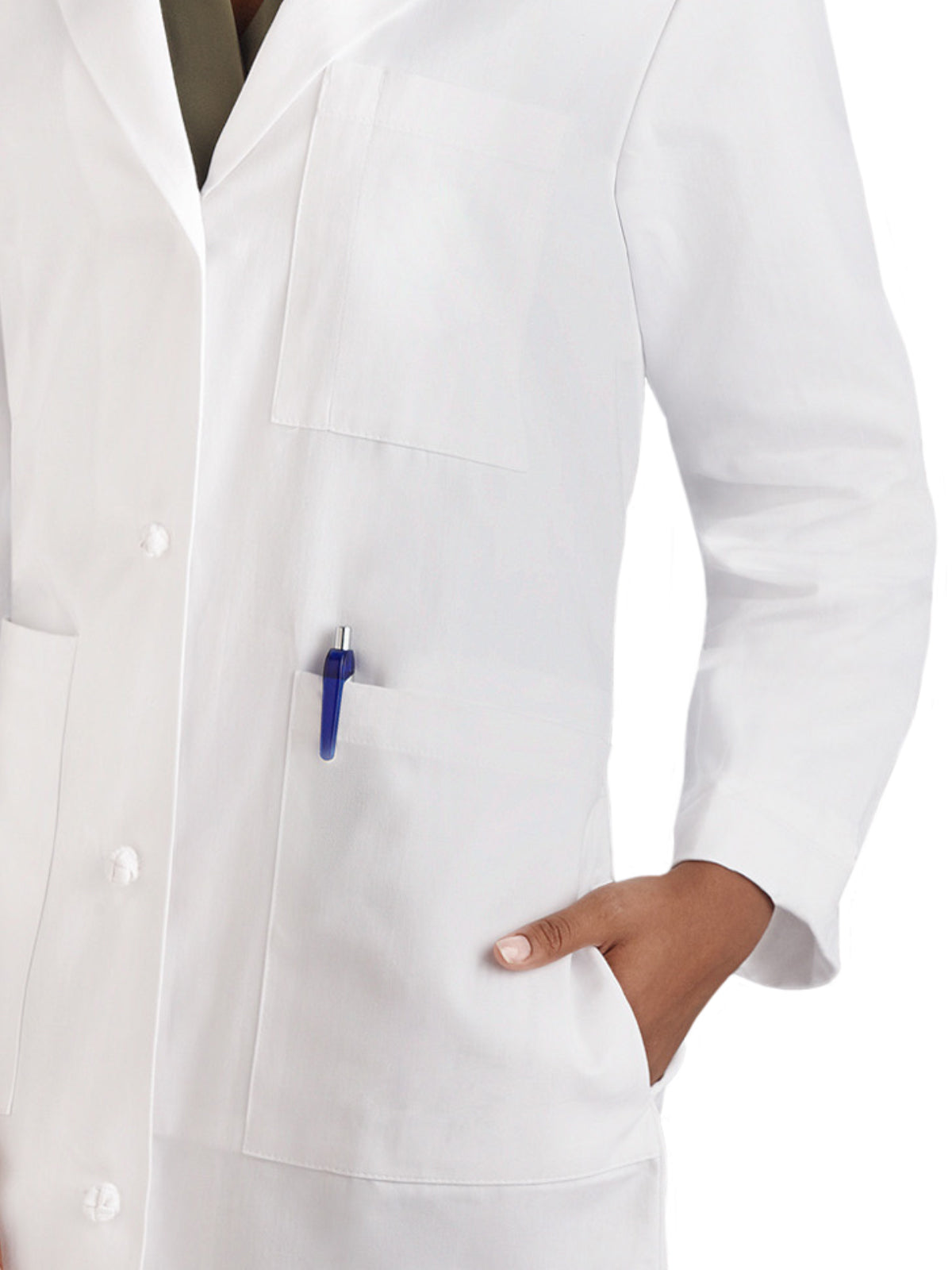 Women's Knot Button Five-Pocket 38" iPad® Lab Coat - 763 - White