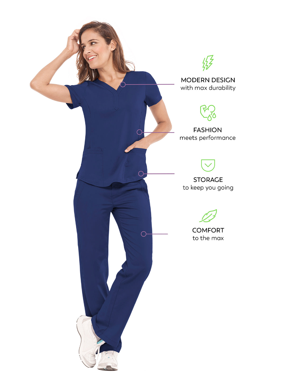 Women's 2-Pocket Jane Triple-Needle Stitching Top - 2167 - Navy