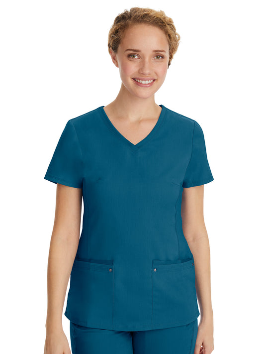 Women's 2-Pocket Juliet Stylish V-Neck Top - 2245 - Caribbean
