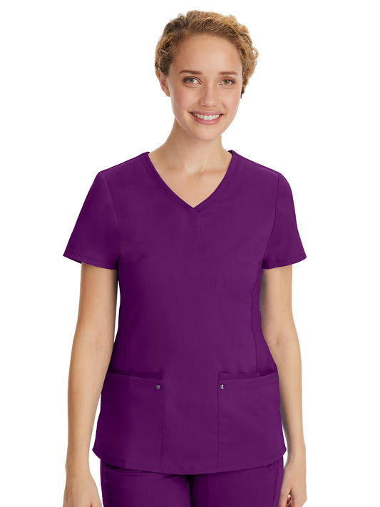 Women's 2-Pocket Juliet Stylish V-Neck Top - 2245 - Eggplant