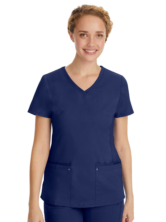 Women's 2-Pocket Juliet Stylish V-Neck Top - 2245 - Navy