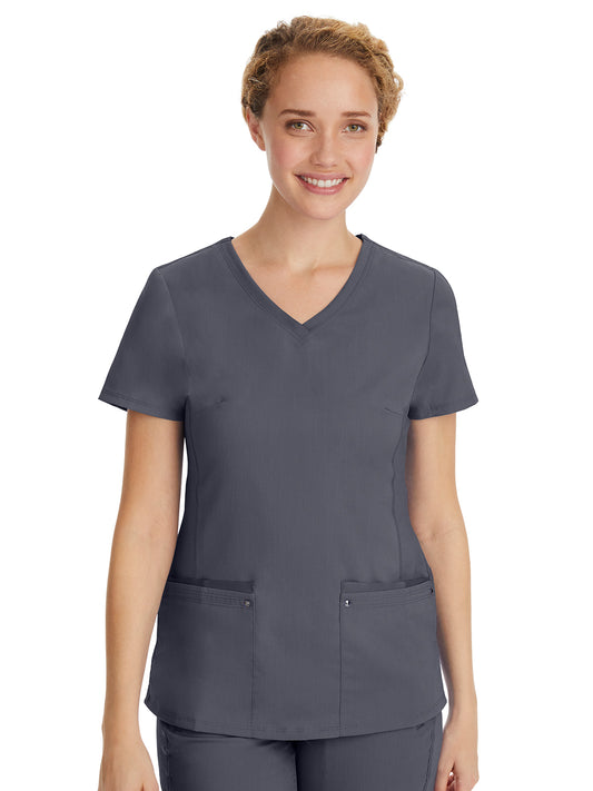 Women's 2-Pocket Juliet Stylish V-Neck Top - 2245 - Pewter