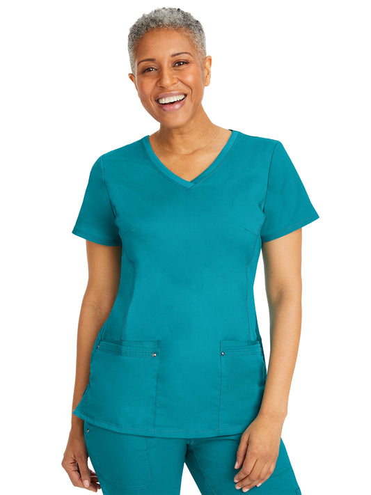 Women's 2-Pocket Juliet Stylish V-Neck Top - 2245 - Teal