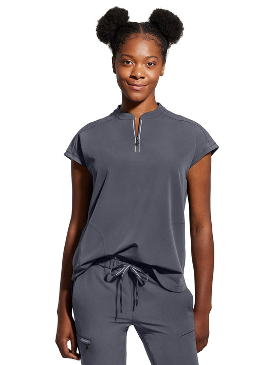 Women's 2-Pocket Sandy Mandarin Collar Top - 2286 - Pewter