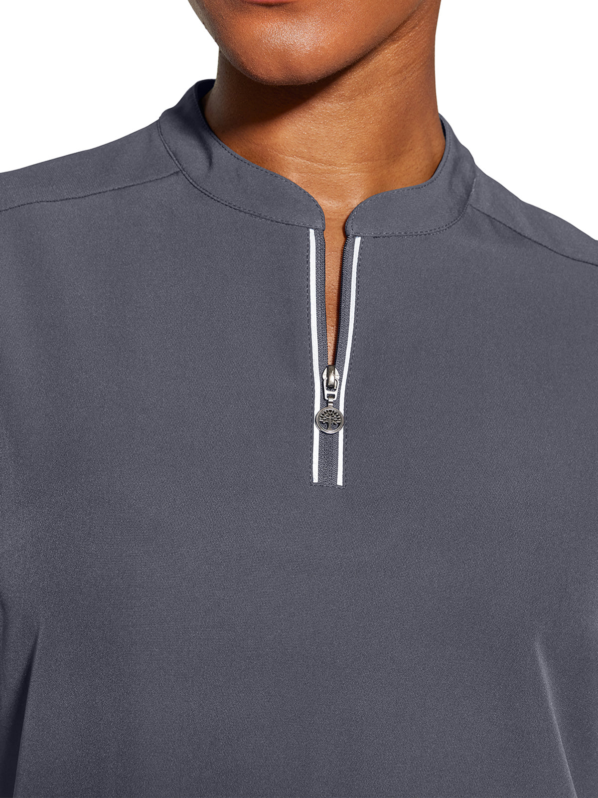 Women's 2-Pocket Sandy Mandarin Collar Top - 2286 - Pewter