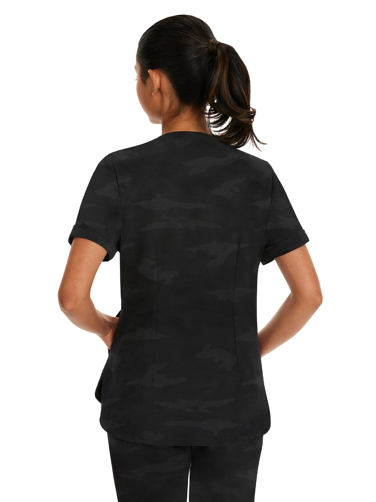 Women's 2-Pocket Joy Camo V-Neck Top - 2353 - Black