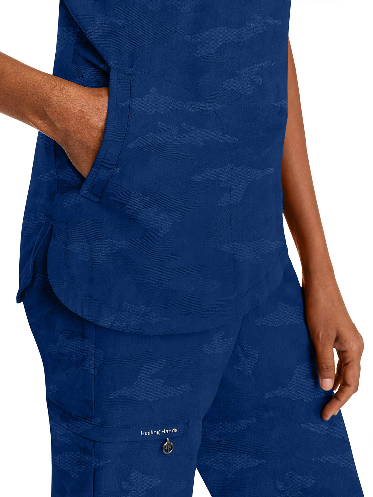 Women's 2-Pocket Joy Camo V-Neck Top - 2353 - Navy