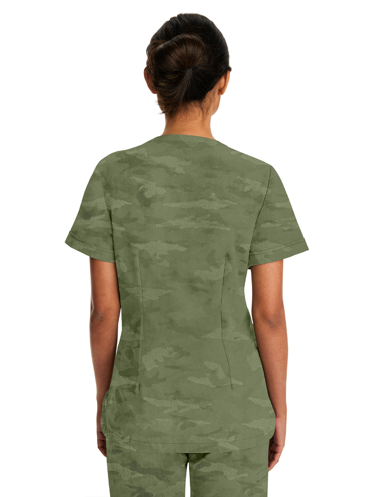 Women's 2-Pocket Joy Camo V-Neck Top - 2353 - Olive