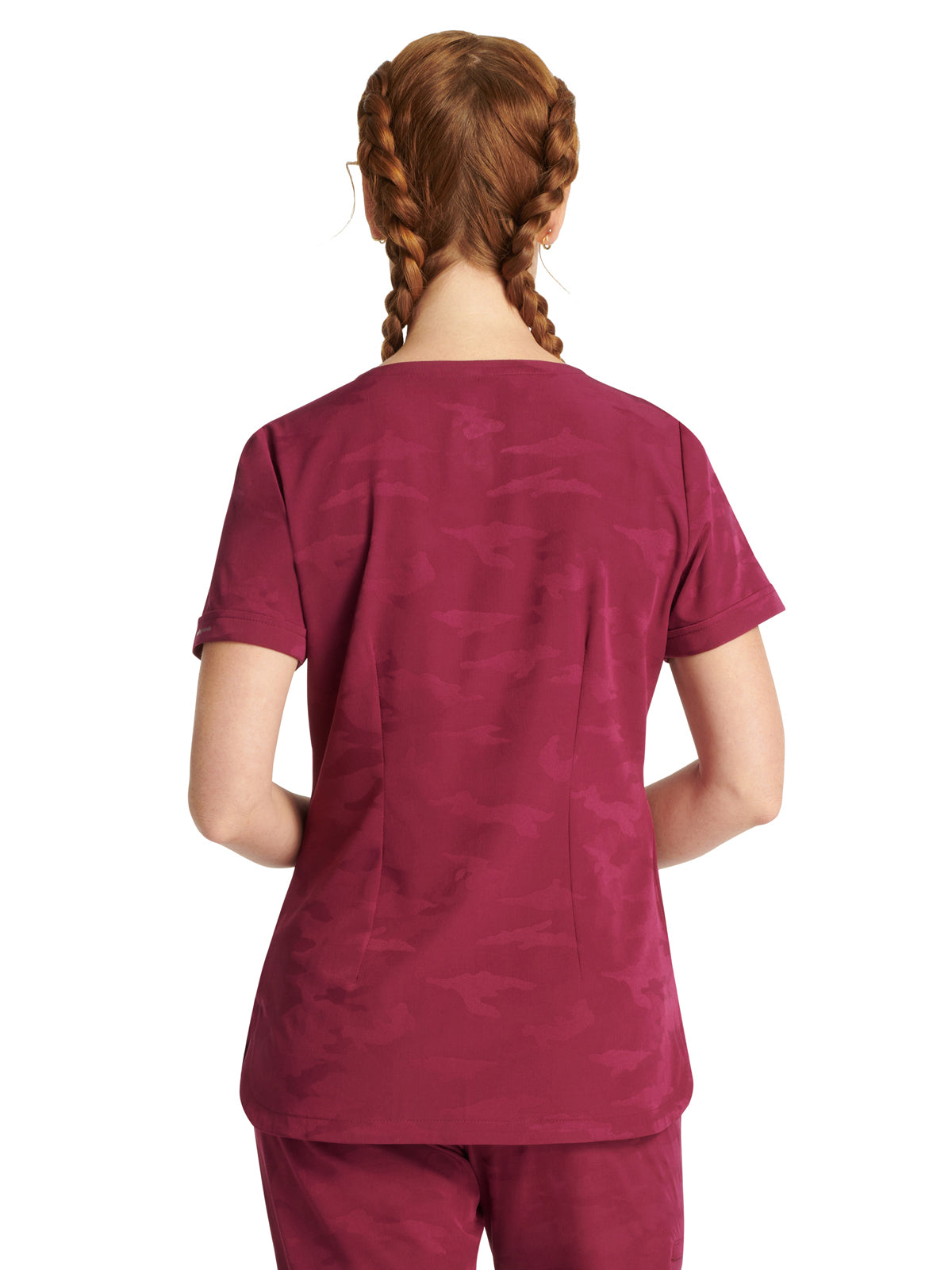 Women's 2-Pocket Joy Camo V-Neck Top - 2353 - Wine