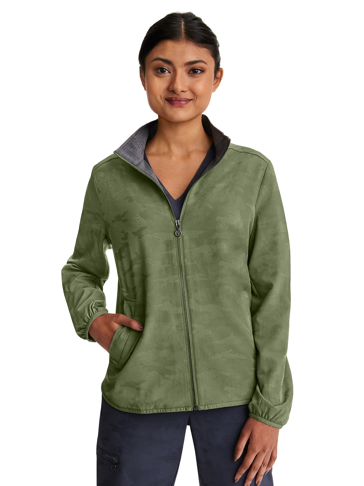 Women's 3-Pocket Destini Camo Zipper Front Jacket - 5030 - Olive