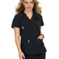 Women's 3-Pocket Wide V-Neck Stretch Hustle and Heart Top - 1019 - Black