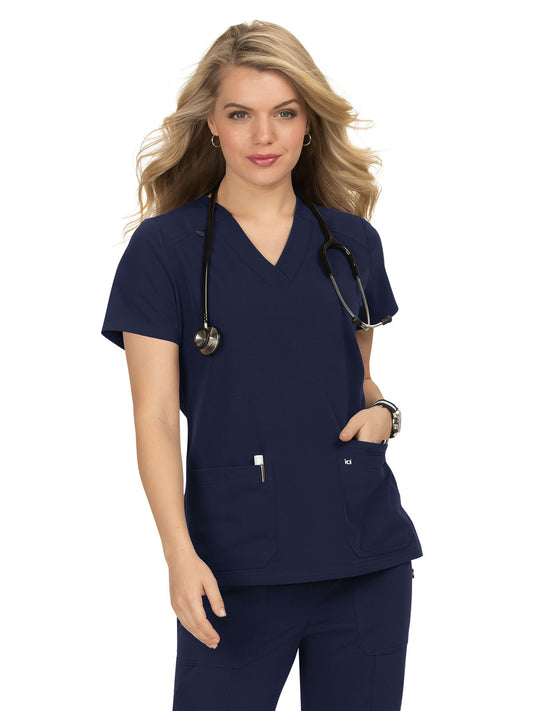 Women's 3-Pocket Wide V-Neck Stretch Hustle and Heart Top - 1019 - Navy
