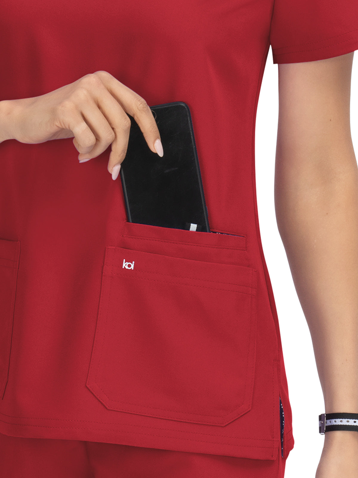 Women's 3-Pocket Wide V-Neck Stretch Hustle and Heart Top - 1019 - Ruby