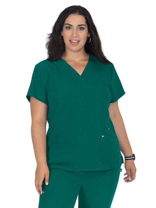 Women's 3-Pocket Wide V-Neck Stretch Hustle and Heart Top - 1019 - Hunter