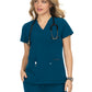 Women's 3-Pocket Wide V-Neck Stretch Hustle and Heart Top - 1019 - Caribbean Blue