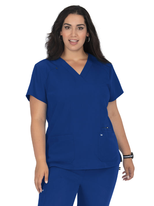 Women's 3-Pocket Wide V-Neck Stretch Hustle and Heart Top - 1019 - Galaxy