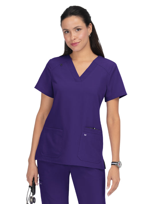 Women's 3-Pocket Wide V-Neck Stretch Hustle and Heart Top - 1019 - Grape