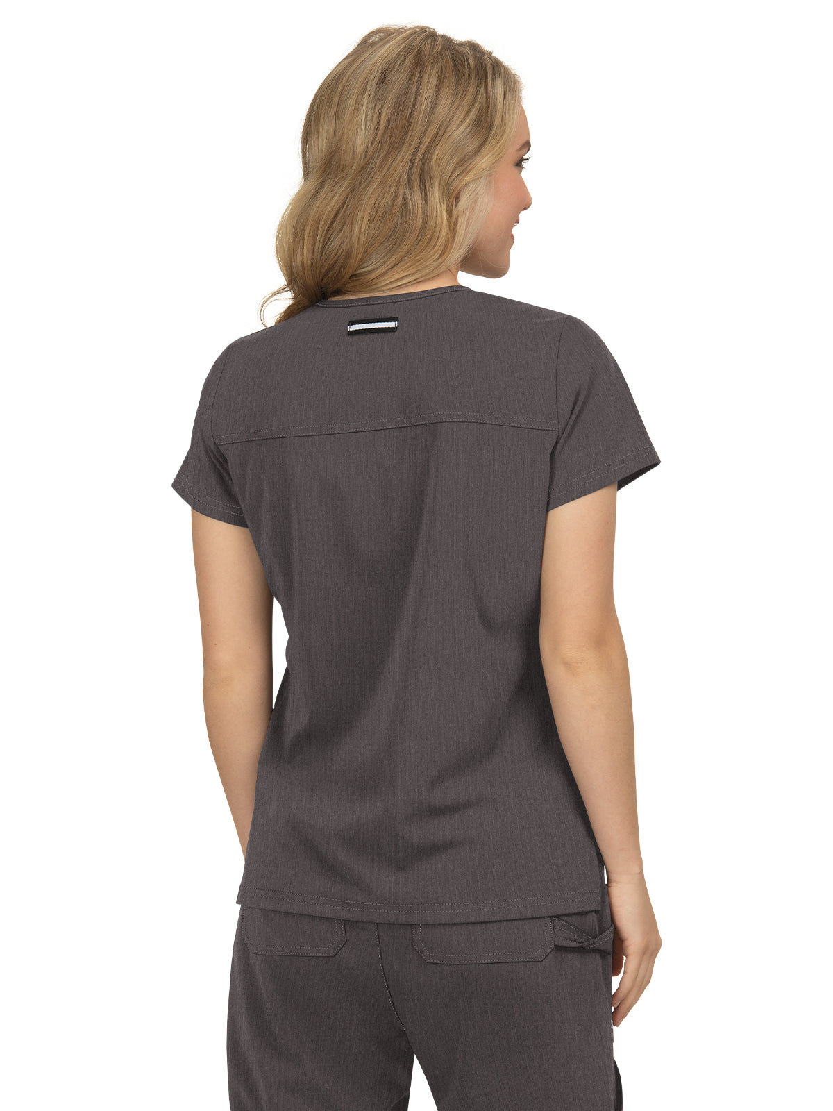 Women's 3-Pocket Wide V-Neck Stretch Hustle and Heart Top - 1019 - Heather Grey