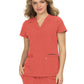 Women's 3-Pocket Wide V-Neck Stretch Hustle and Heart Top - 1019 - Heather Coral