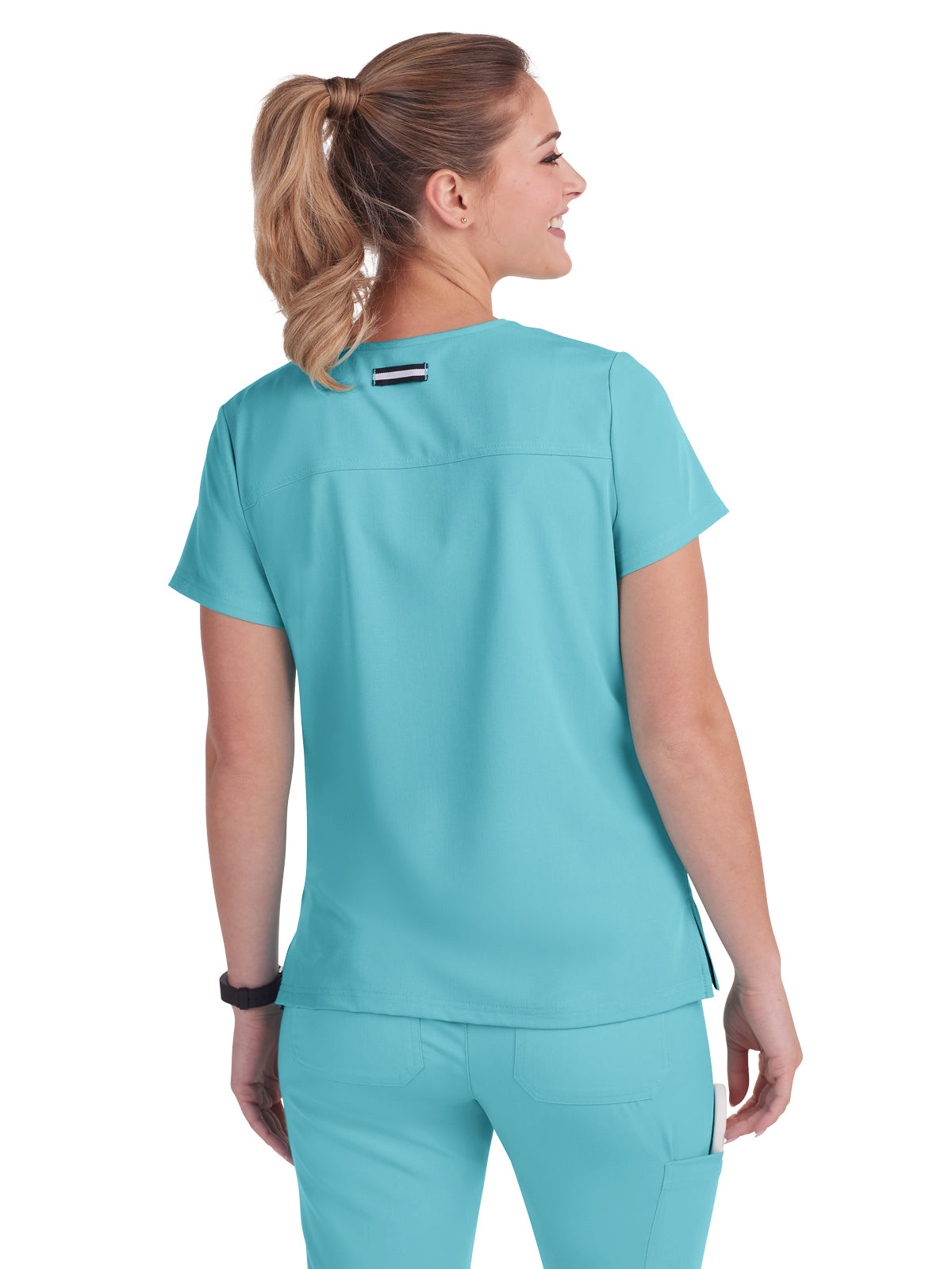 Women's 3-Pocket Wide V-Neck Stretch Hustle and Heart Top - 1019 - Sea Glass