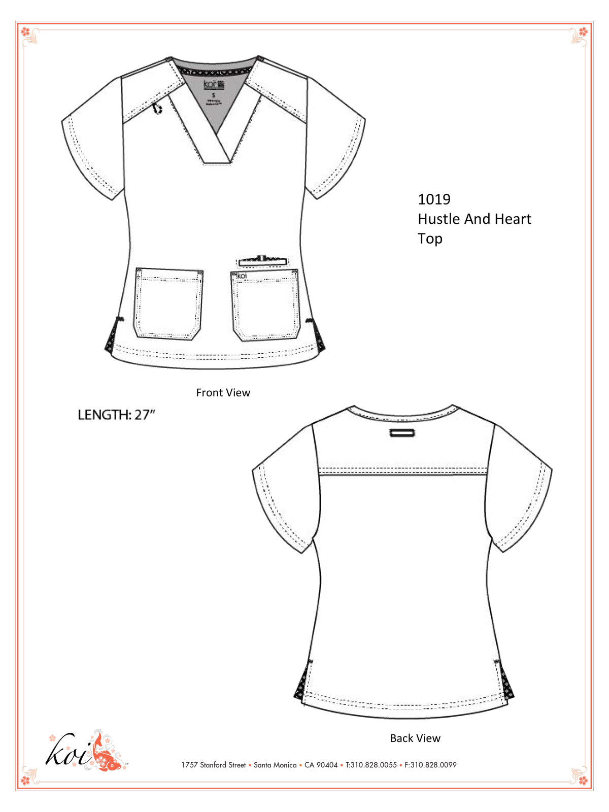 Women's 3-Pocket Wide V-Neck Stretch Hustle and Heart Top - 1019 - Ruby
