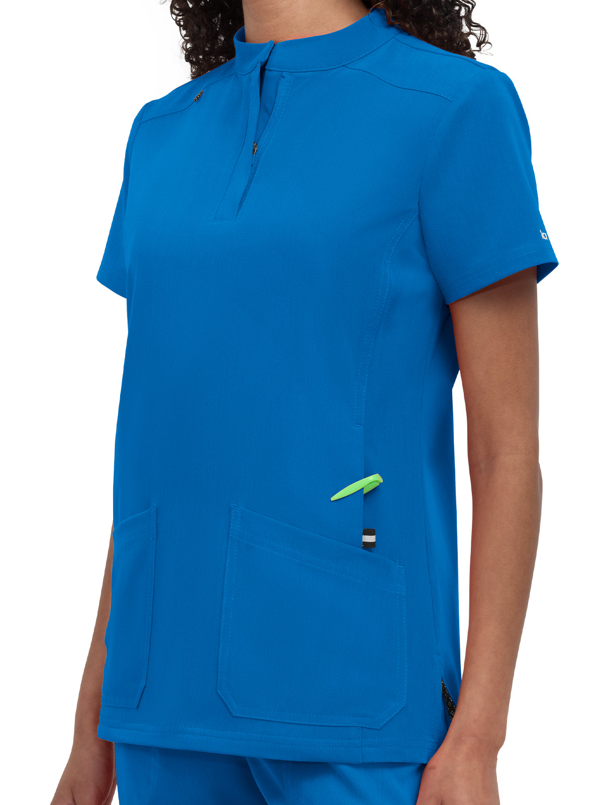 Women's 4-Pocket Zipper-Neck Mandarin Collar Driven Top - 1081 - Royal Blue