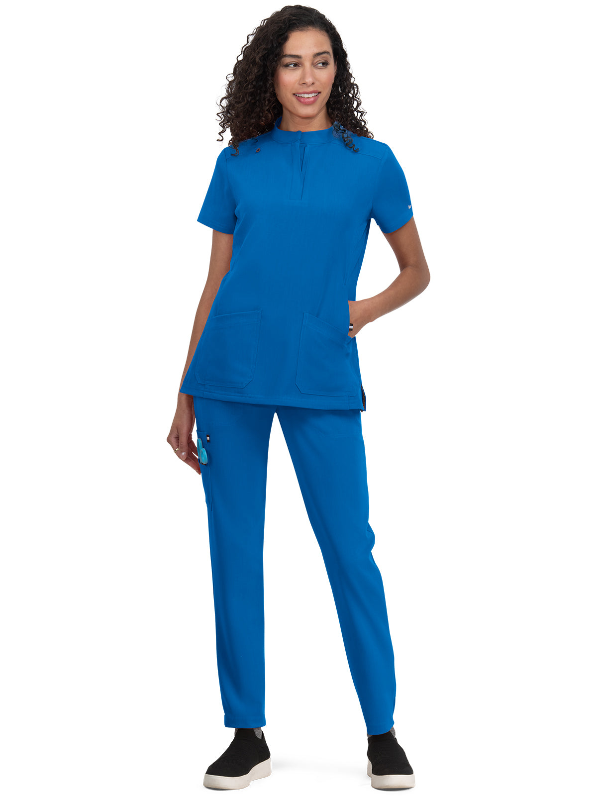 Women's 4-Pocket Zipper-Neck Mandarin Collar Driven Top - 1081 - Royal Blue