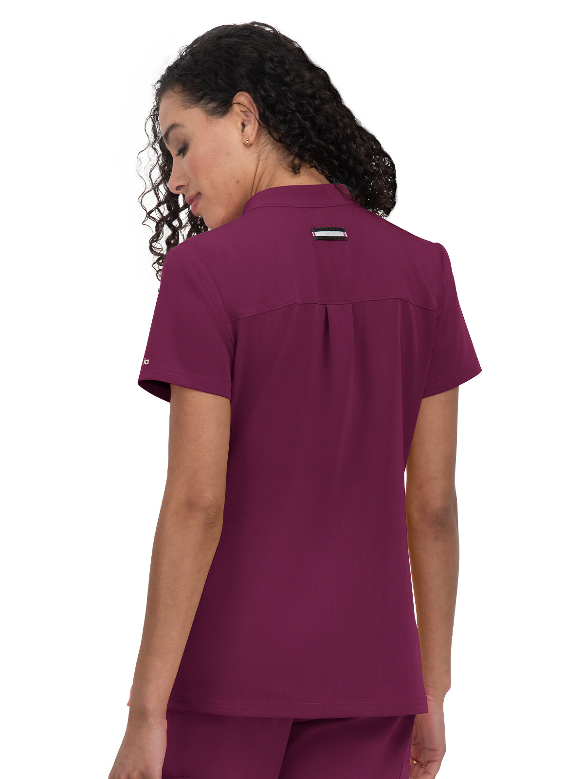 Women's 4-Pocket Zipper-Neck Mandarin Collar Driven Top - 1081 - Wine