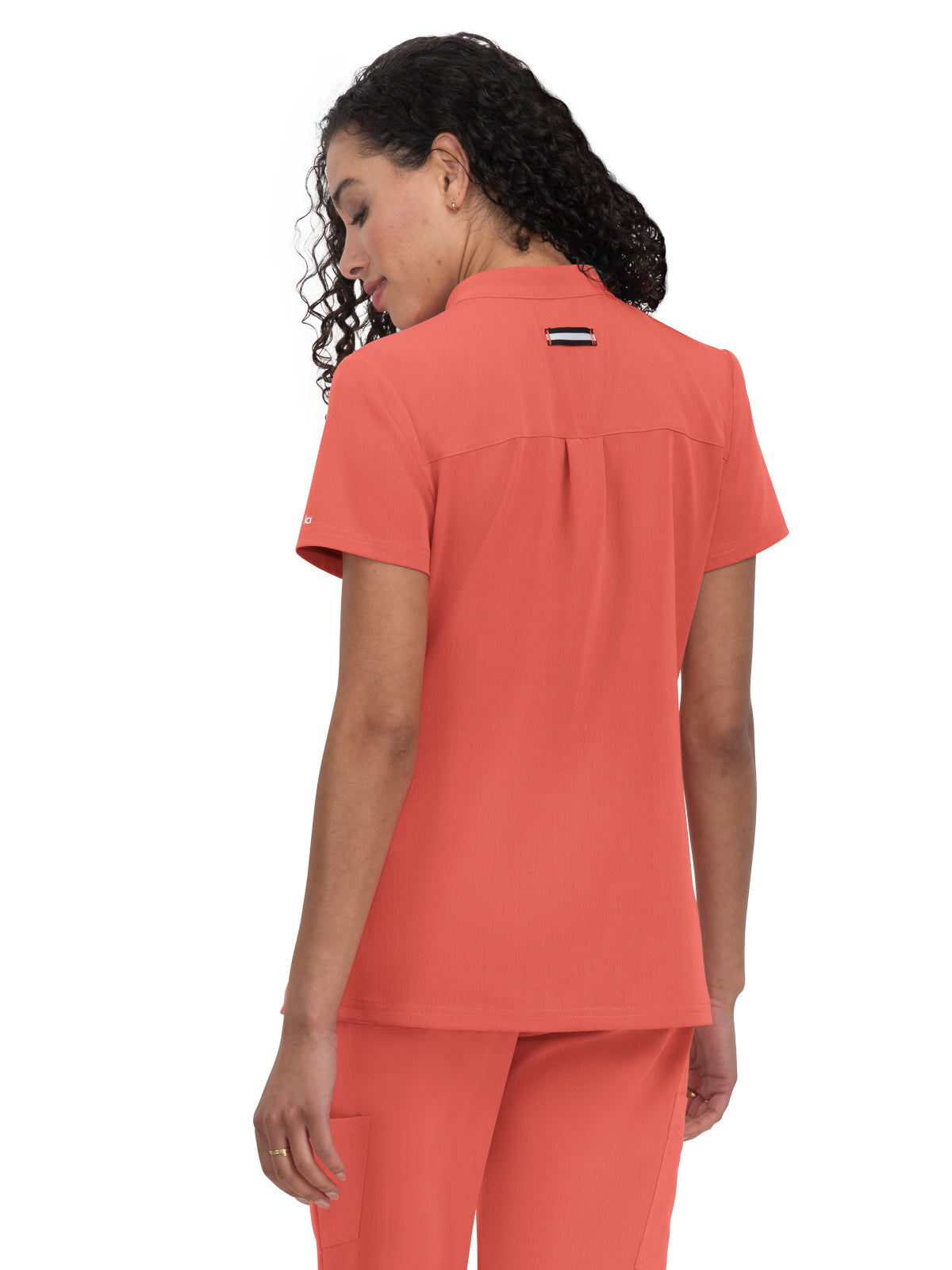Women's 4-Pocket Zipper-Neck Mandarin Collar Driven Top - 1081 - Heather Coral