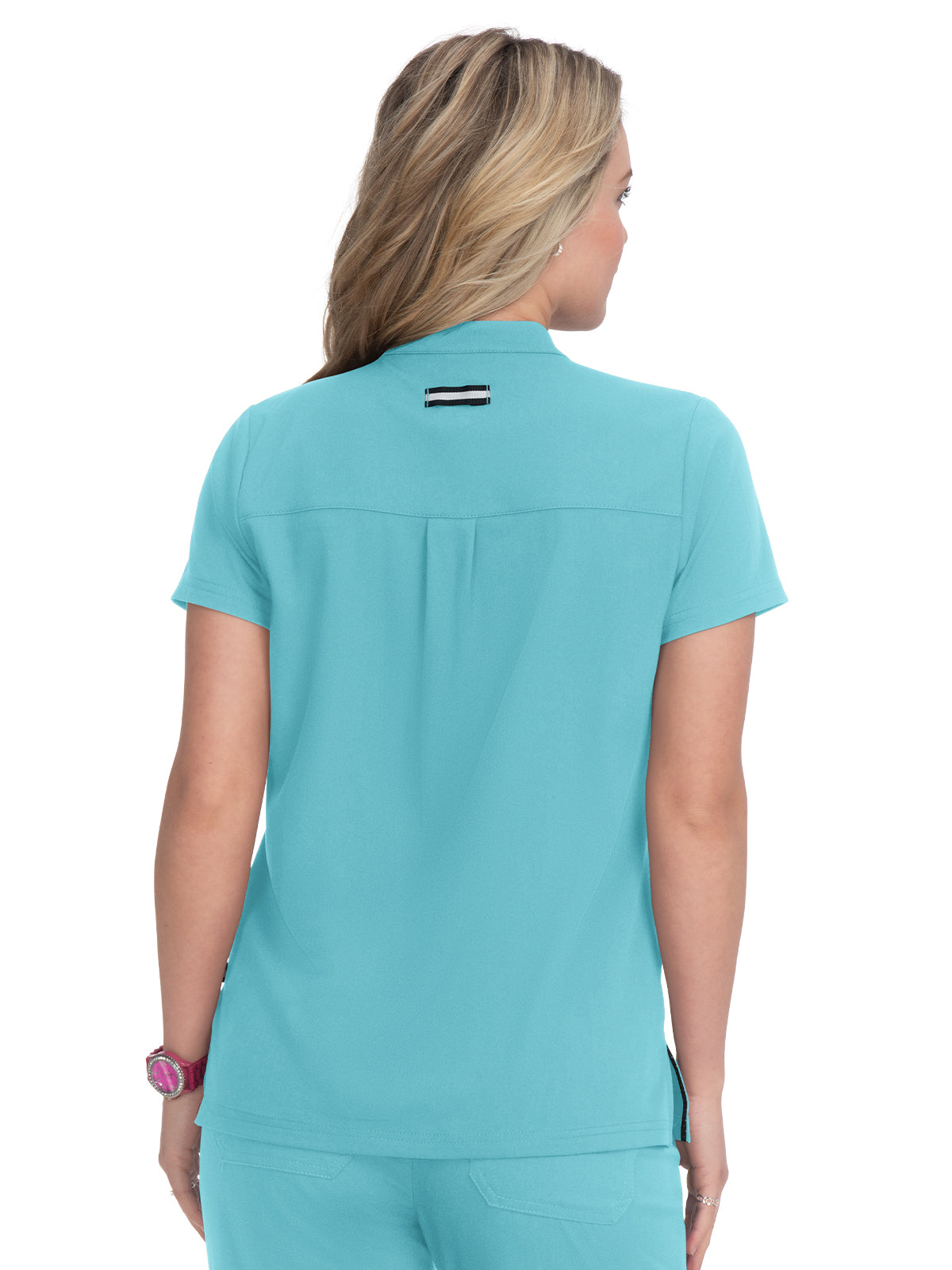 Women's 4-Pocket Zipper-Neck Mandarin Collar Driven Top - 1081 - Sea Glass