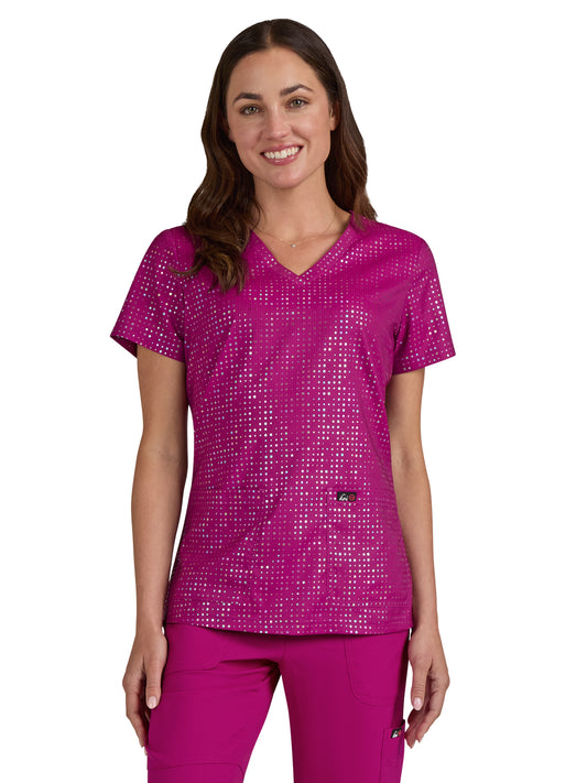 Women's 2-Pocket Stretch Print Velora Top - 1082PR - Iridescent Azalea Pink
