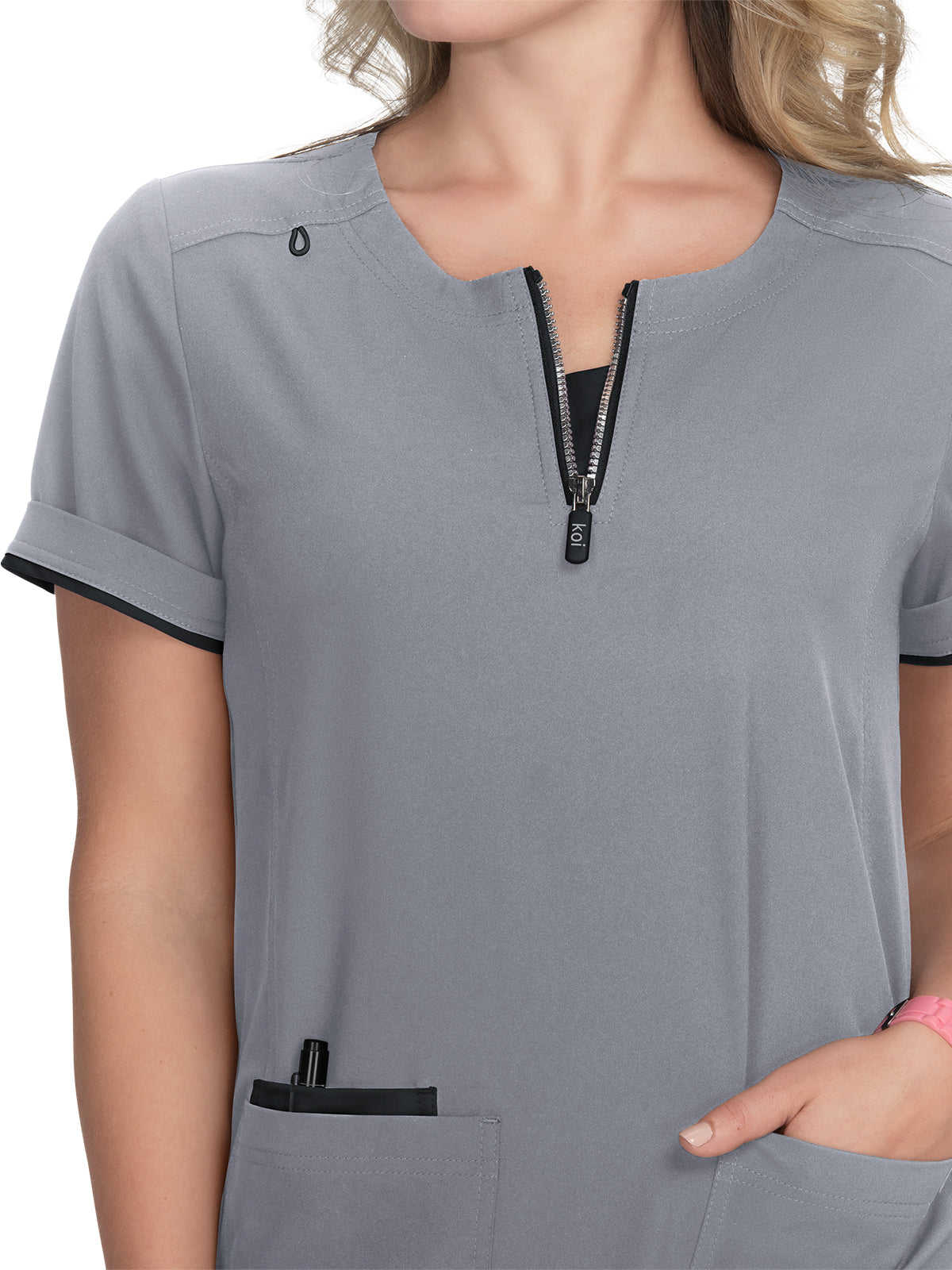 Women's 3-Pocket Zipper-Neck Performance Top - 1086 - Platinum Grey