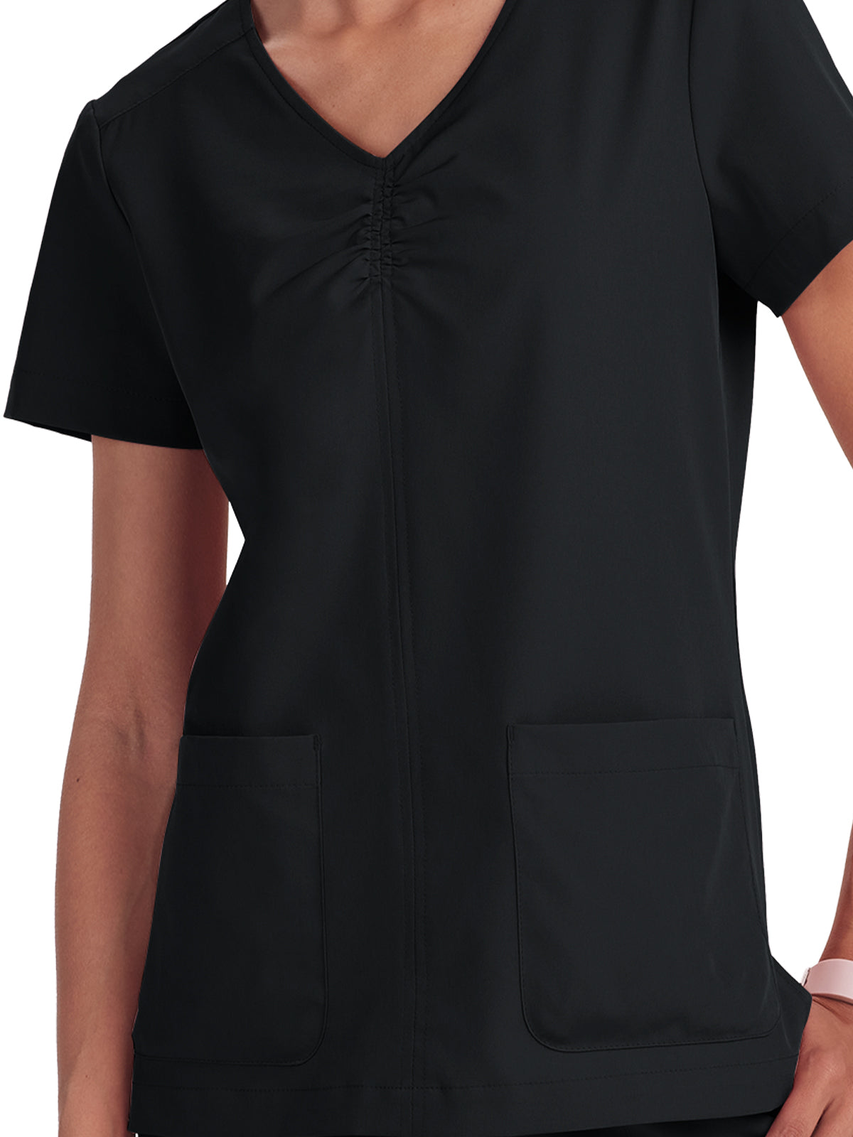 Women's Shirred Chest V-Neck Enik Top - 1121 - Black
