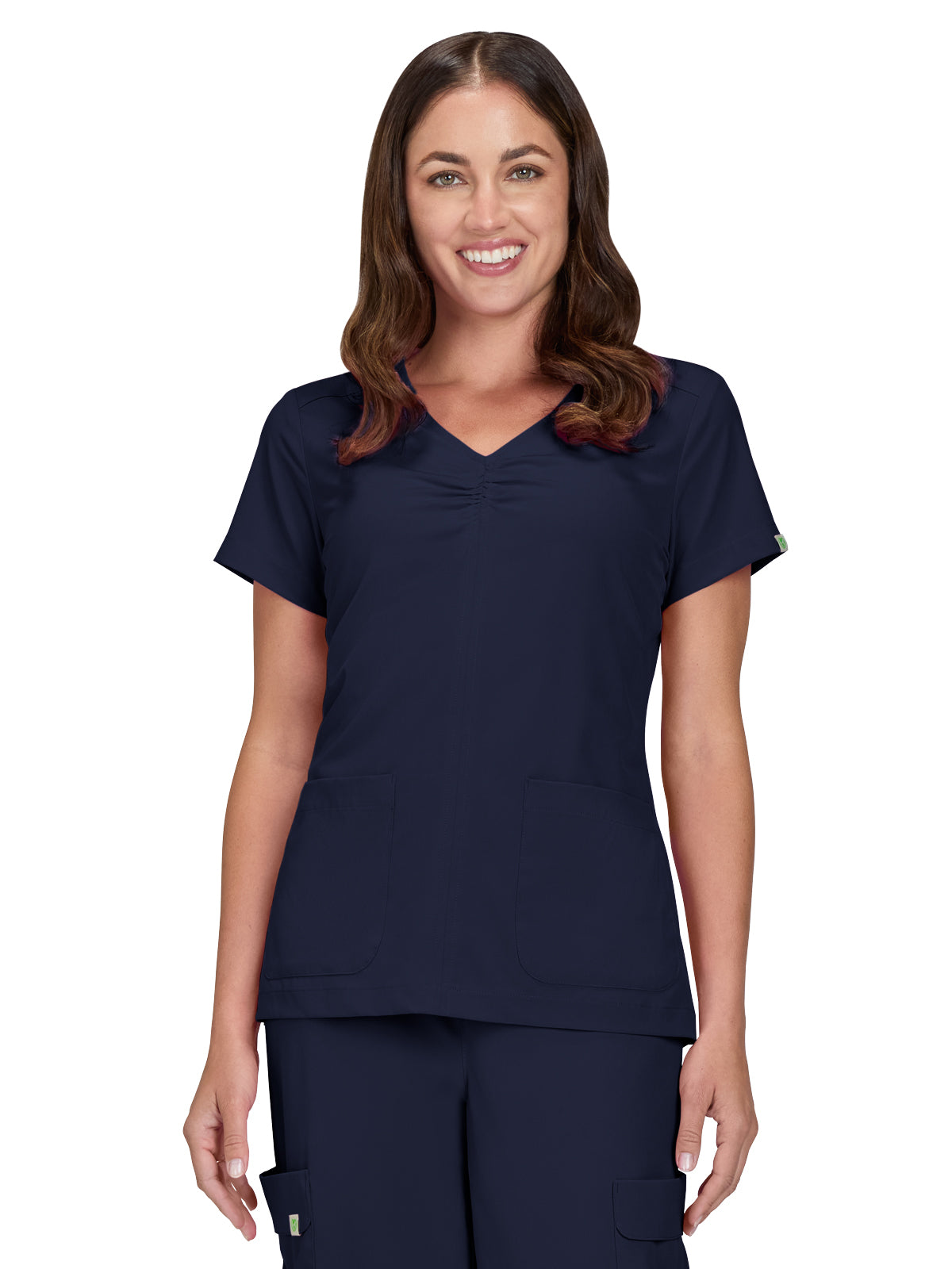 Women's Shirred Chest V-Neck Enik Top - 1121 - Navy