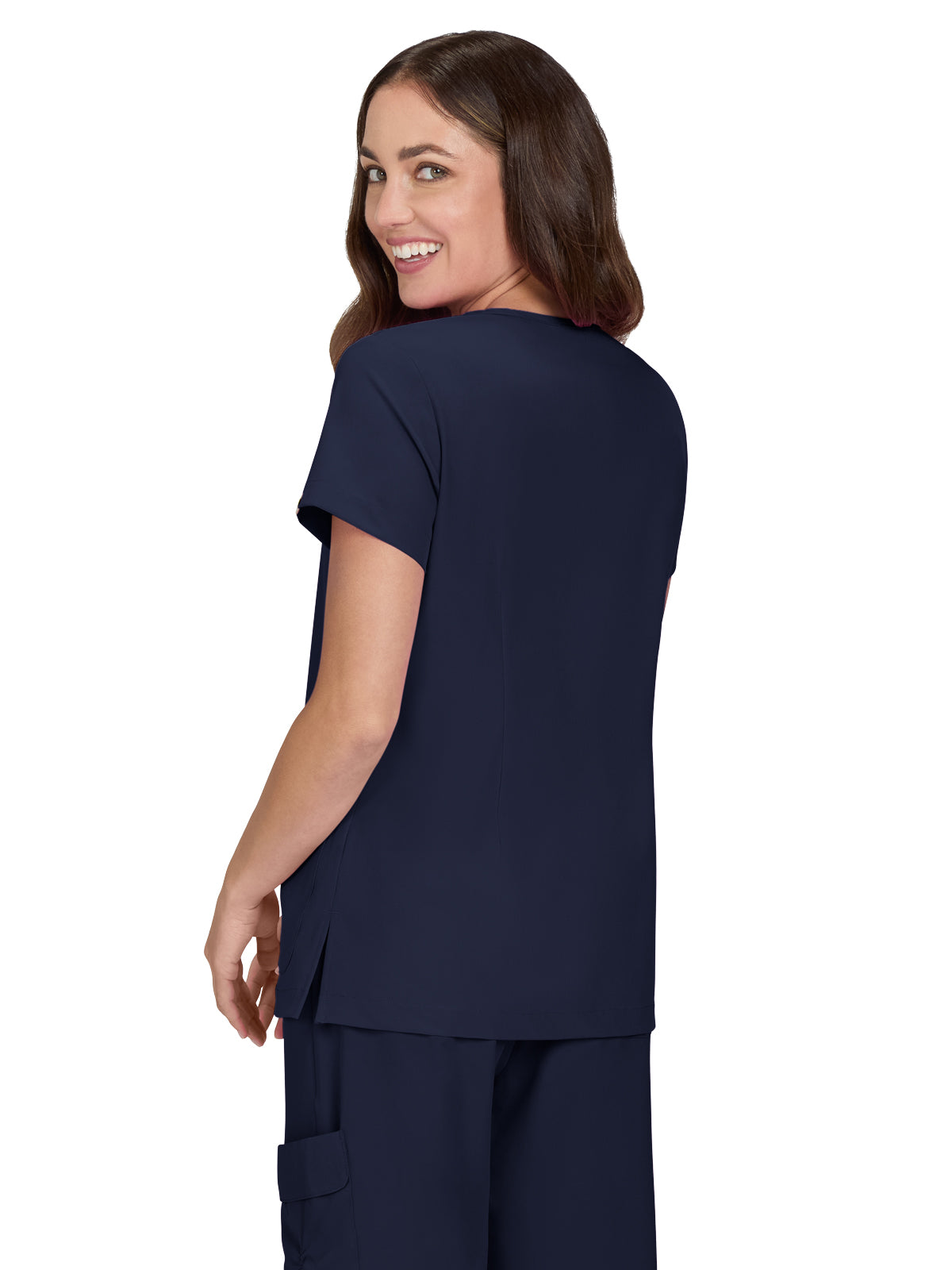 Women's Shirred Chest V-Neck Enik Top - 1121 - Navy