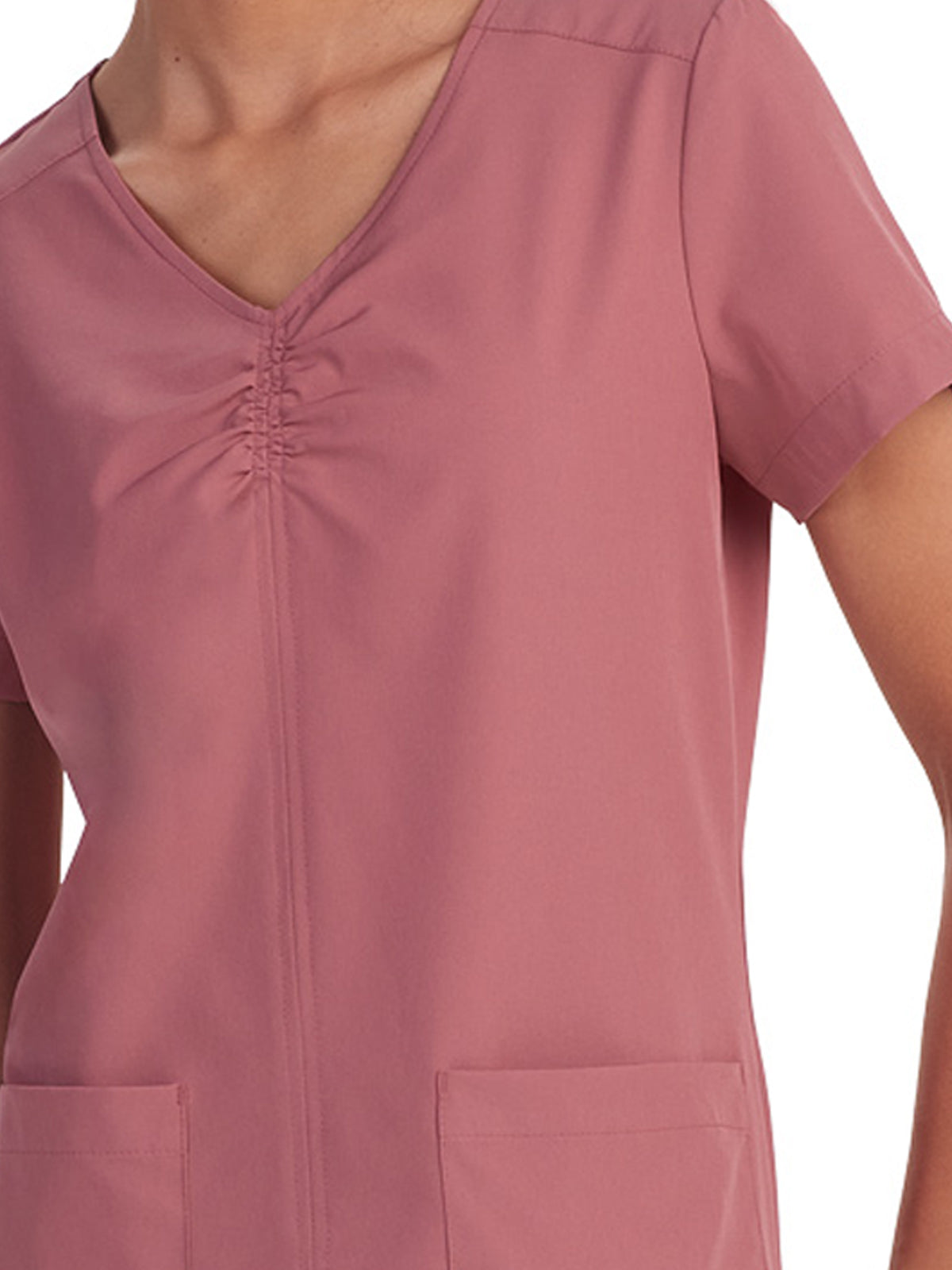 Women's Shirred Chest V-Neck Enik Top - 1121 - Rosewood