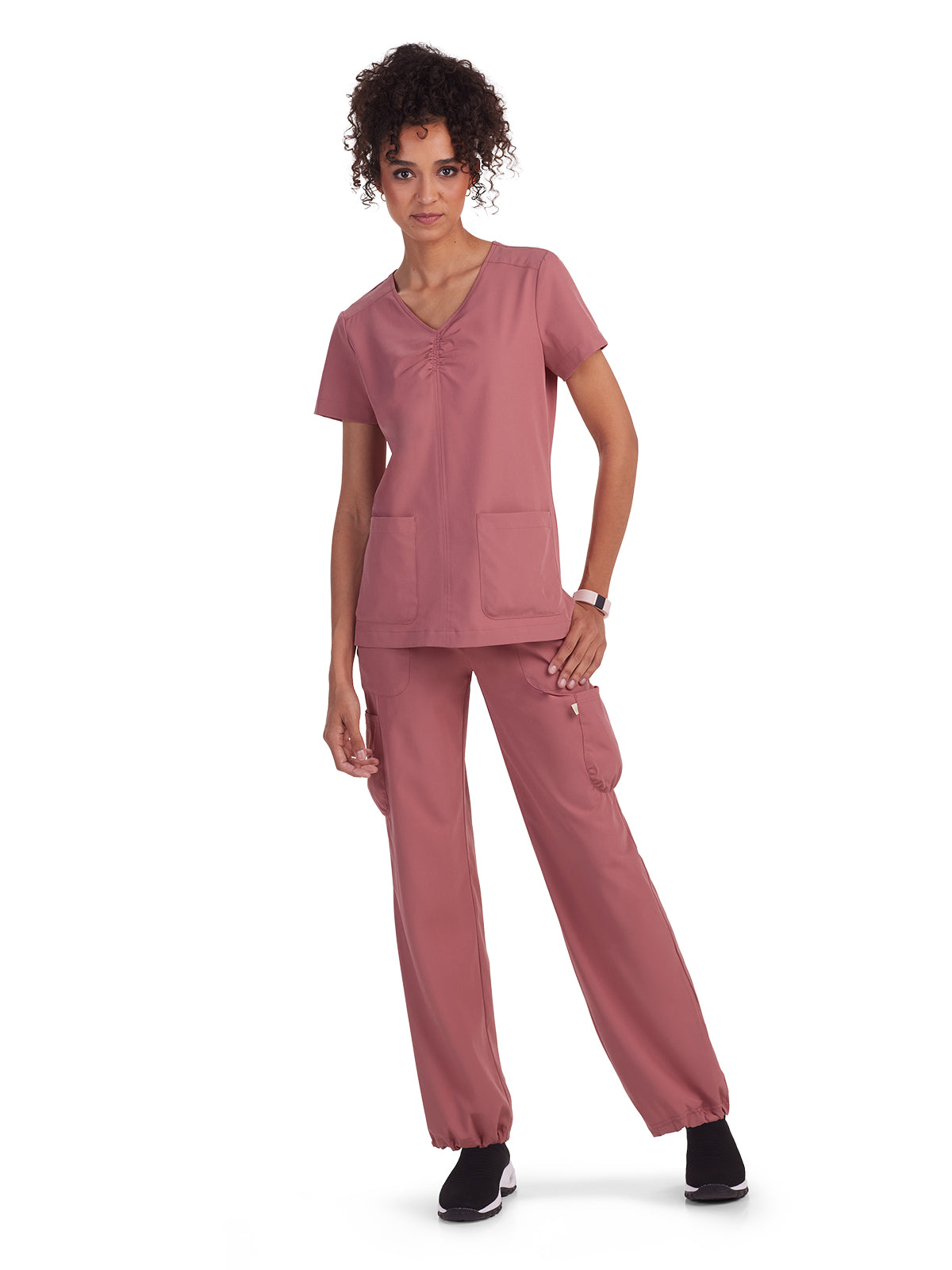 Women's Shirred Chest V-Neck Enik Top - 1121 - Rosewood